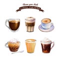 Coffee kitchen print. Coffee Poster. Americano, irish coffe, glace and cappuccino.