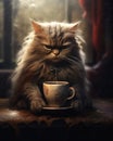 Coffee Kitty Cat Kitten Sitting Table Cup Angry Hot Grumpy Old P