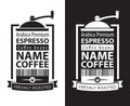 Coffee labels with coffee grinders and barcodes Royalty Free Stock Photo