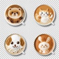 Coffee Latte Art Animal Set Concept Isolated on Transparent Background - Generative AI Royalty Free Stock Photo