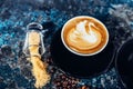 Coffee latte art, barista and bartender creating machiatto coffee Royalty Free Stock Photo