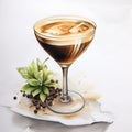 Realistic Watercolor Illustration Of A Coffee Cocktail
