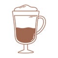 Coffee latte cream in glass icon in brown line