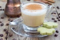 Coffee latte in glass cups with matcha cookies