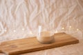 Coffee latte in glass on wooden stand background Royalty Free Stock Photo