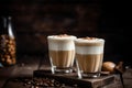 Coffee latte macchiato with whipped cream and coffee beans, Glasses with delicious latte macchiato with coffee, AI Generated Royalty Free Stock Photo