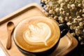 Coffee Latte Milk cream flower Wooden spoon coffee bean Background Wood Royalty Free Stock Photo