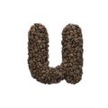 Coffee letter U - Small 3d roasted beans font - Suitable for Coffee, energy or insomnia related subjects