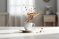 coffee, levitation concept morning, splash, Generation AI