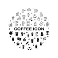 Coffee line icon set. Contains such Icons as beans, hot cocktail and coffee maker machine, espresso cup, cappuccino line icons Royalty Free Stock Photo