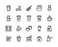 Coffee line icons. Cup with latte, cappuccino mug and espresso coffee maker machine, coffee shop outline pictograms