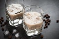 Coffee liqueur in glasses with ice and coffee beans. Royalty Free Stock Photo