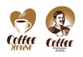 Coffee logo. Cafe, espresso, coffeehouse, cafeteria icon or label. Lettering vector illustration