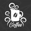 Coffee logo design with mug silhouette and grain sign Royalty Free Stock Photo