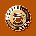 Coffee logo or label. Menu design for cafe and restaurant. Vector illustration