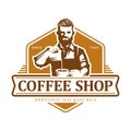 Coffee logo, vector coffee label badge or emblem on isolated white background, cafe