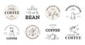 Coffee logo. Vintage premium arabica label with hand drawn beans sack and mug for cafe and coffeeshop. Espresso menu