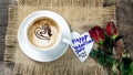 Coffee love with hearts on milk, Latte coffee Royalty Free Stock Photo