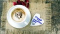 Coffee love with hearts on milk, Latte coffee Royalty Free Stock Photo