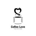 Coffee love logo, coffee mug logo with love shape aroma icon symbol Royalty Free Stock Photo