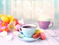 Coffee and macaroons.Mother`s day. Royalty Free Stock Photo