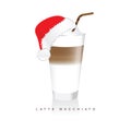 Coffee macchiato icon with christmas hat illustration