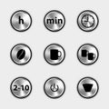 Coffee Machine Control Icons - Metallic Vector Illustrations - Isolated On White Background