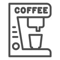 Coffee machine and cup line icon. Kitchenware for making hot drink symbol, outline style pictogram on white background Royalty Free Stock Photo