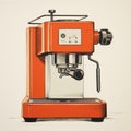 Sleek Orange Espresso Machine Illustration On Unprimed Canvas