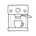 Coffee machine in doodle style. Vector illustration. Preparing coffee.