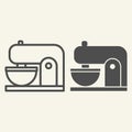 Coffee machine line and solid icon. Mixer with cup symbol, outline style pictogram on beige background. Kitchen mixer Royalty Free Stock Photo