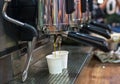 Coffee machine making espresso shot in a cafe shop Royalty Free Stock Photo