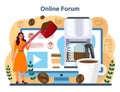 Coffee machine online service or platform. Barista making a cup