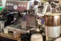 Coffee machine ready to make good a cup of espresso in cafe. coffee machine making a cup of coffee in restaurant. Royalty Free Stock Photo