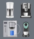Coffee machine. Realistic hot drinks production machine breakfast coffee makers cafe beverage dispenser espresso Royalty Free Stock Photo
