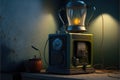 Coffee machine, retro futuristic vintage phantasy unrealistic electric device. Retro-futuristic aesthetic, home electric appliance