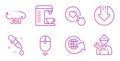 Coffee machine, Scroll down and Chemistry pipette icons set. Download arrow, 360 degrees and World globe signs. Vector