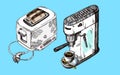 Coffee machine sketch. Hand drawn vector illustration