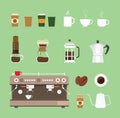 Coffee machine tools equipment set collection with flat design style - vector illustration