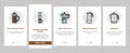 Coffee Make Machine And Accessory Onboarding Icons Set Vector