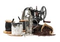Coffee maker and coffee beans Royalty Free Stock Photo
