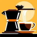 Coffee maker, cup and saucer. Vector illustration. Generative AI Royalty Free Stock Photo