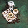 Coffee maker cupr beans Vintage toned Royalty Free Stock Photo