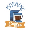 Coffee maker with a glass carafe of brewed coffee. Morning routine beverage preparation. Breakfast drink concept vector