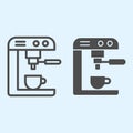 Coffee maker line and solid icon. Machine and cup of brewed hot drink. Home-style kitchen vector design concept, outline Royalty Free Stock Photo