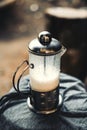 Coffee maker Milk and milk frother In a glass Royalty Free Stock Photo