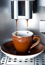 Coffee maker pouring fresh espresso coffee in a cup Royalty Free Stock Photo