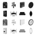 Coffee maker, served table in the restaurant and other web icon in black,monochrome style isometric.Soft comfortable