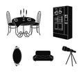 Coffee maker, served table in the restaurant and other web icon in black style isometric.Soft comfortable sofa, wall