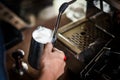 Coffee maker steam the milk for make latte Royalty Free Stock Photo